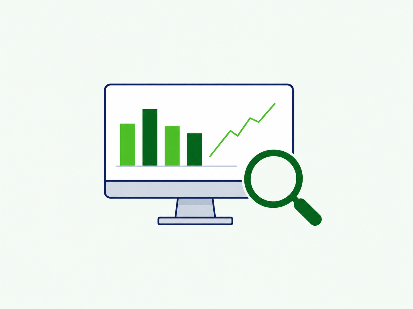 Energy chart displayed on a monitor with a magnifying glass.