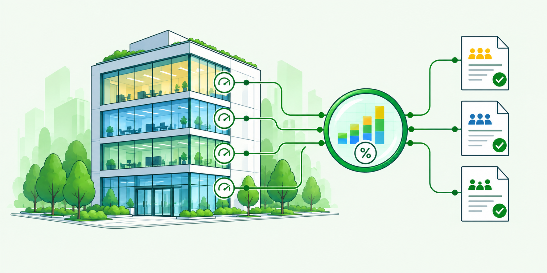 Commercial building meter data being allocated into verified tenant billing records.